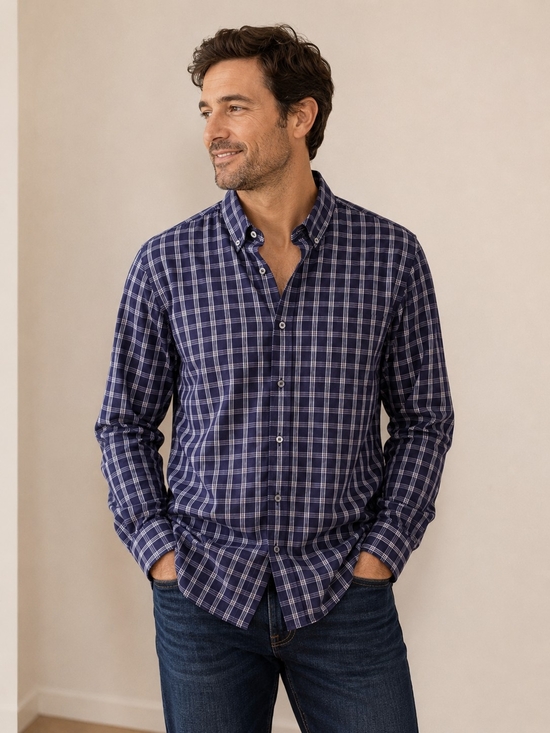 Bugatchi Other - Bugatchi Shaped Comfort Stretch Purple Plaid Button Down Shirt Men's L Cotton